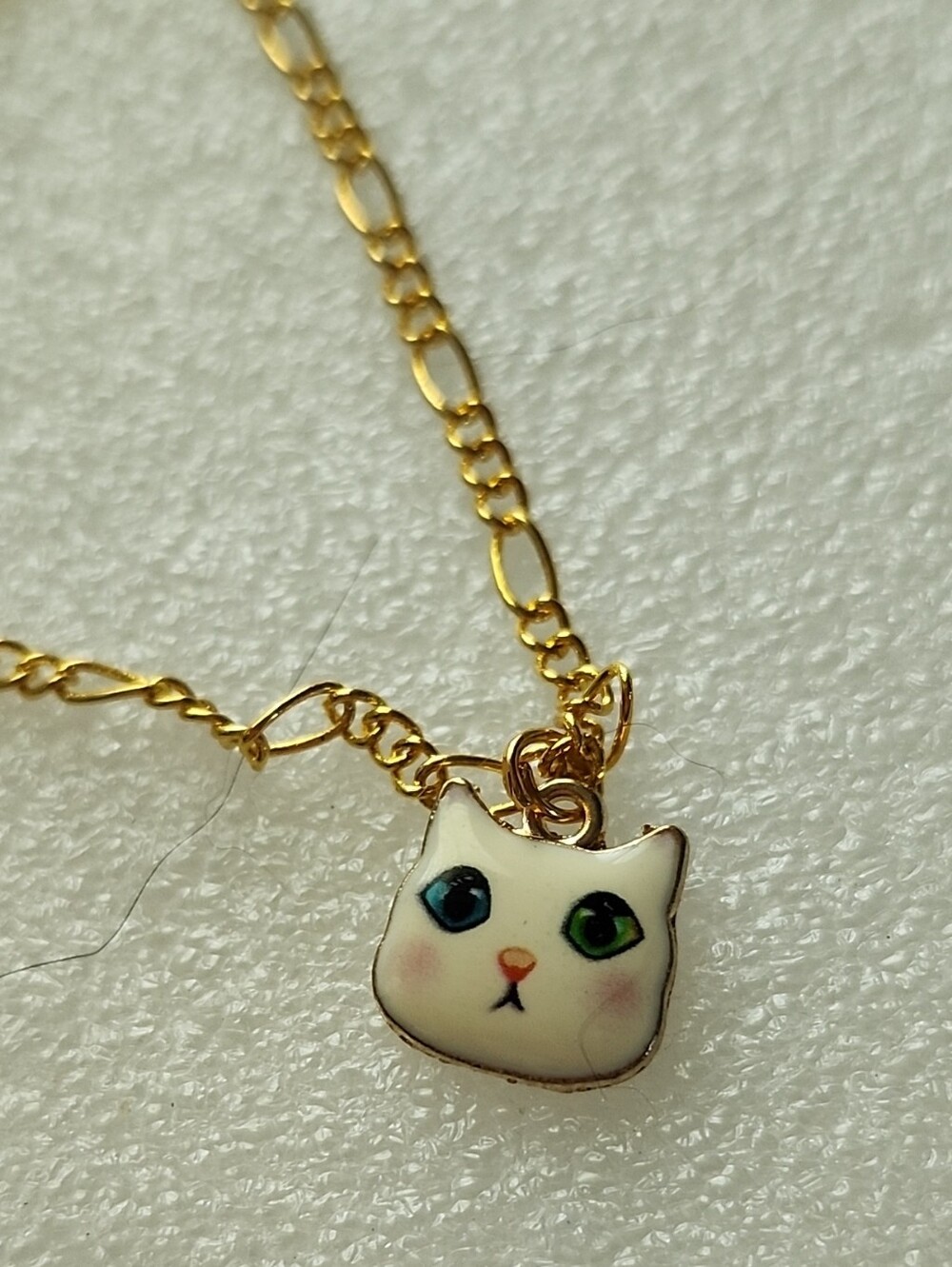 Hand Crafted White Cat Face Bracelet / Anklet Gold Chain and Multicolor Eyes